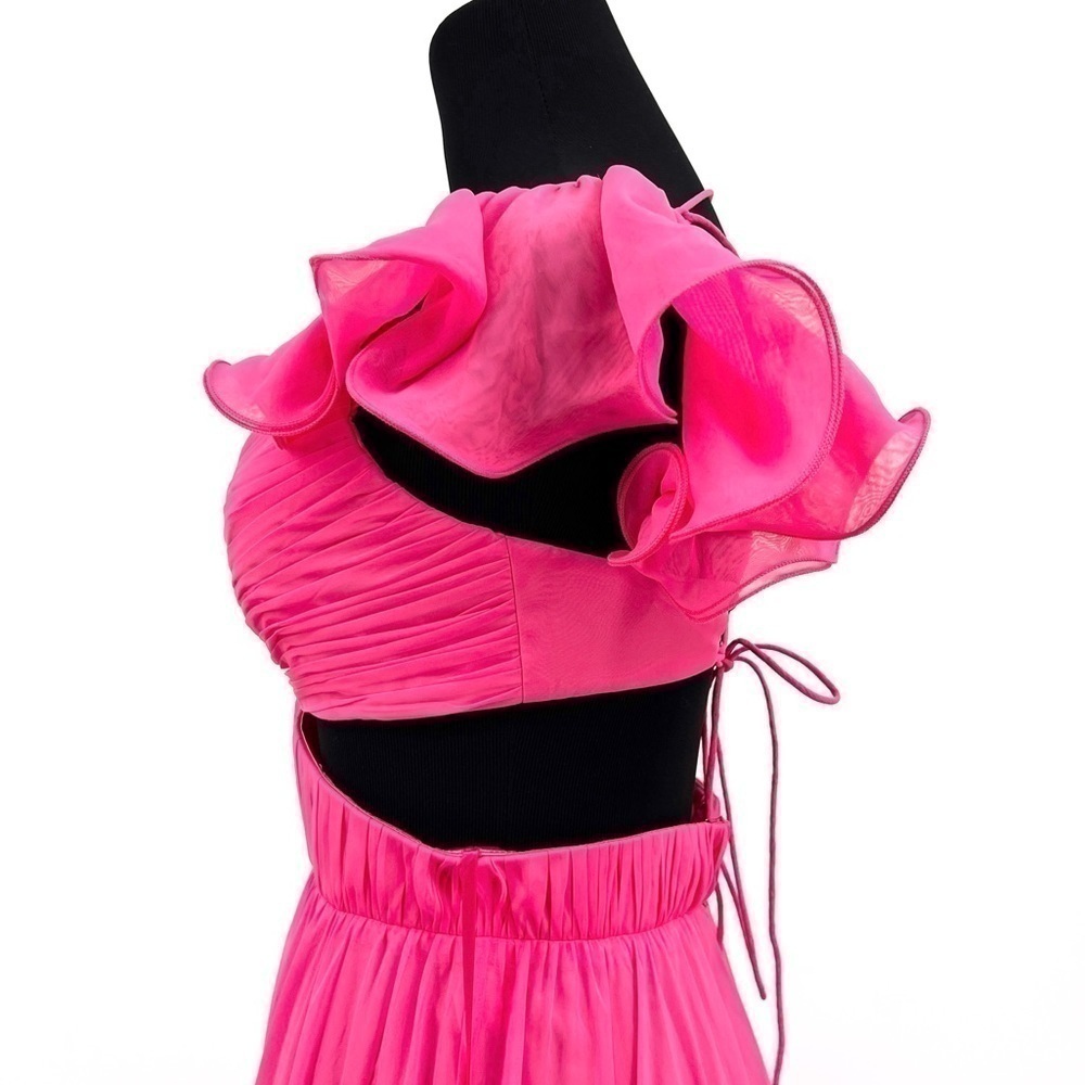 Mac Duggal Indy Chiffon Gown Maxi Backless Ruffles Pink Size 0 . X Small New - Picture 10 of 13
